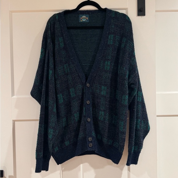 Jantzen Other - Jantzen‎ Men's Cardigan in Navy and Green Plaid